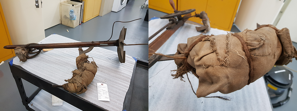 Broadcast Seeder with parts wrapped in fabric