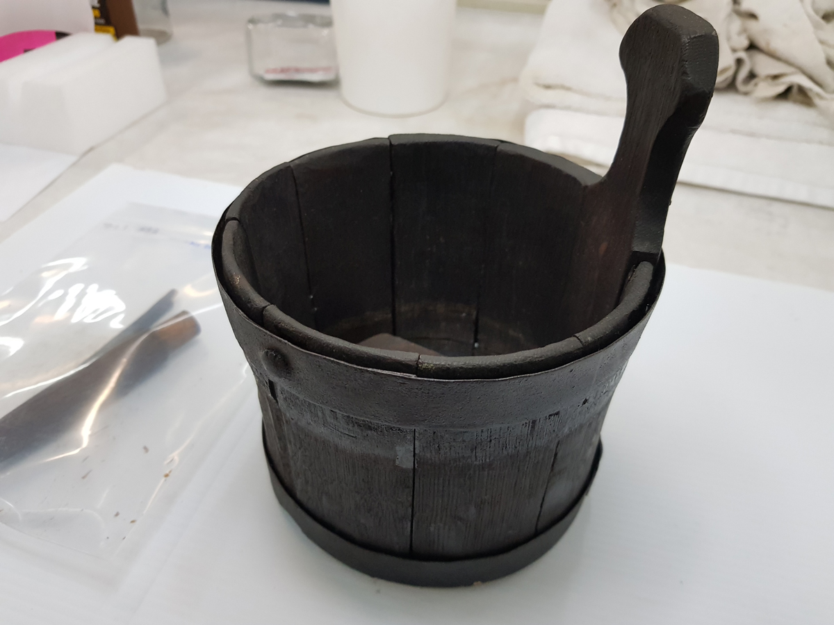 Piggin-71.1 Early American wood piggin re-assembled
