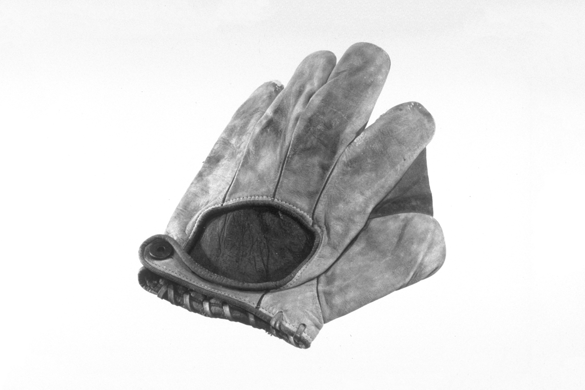 Baseball Glove, Used by Harry B. Mosley, circa 1920 Black-and-white image of baseball glove