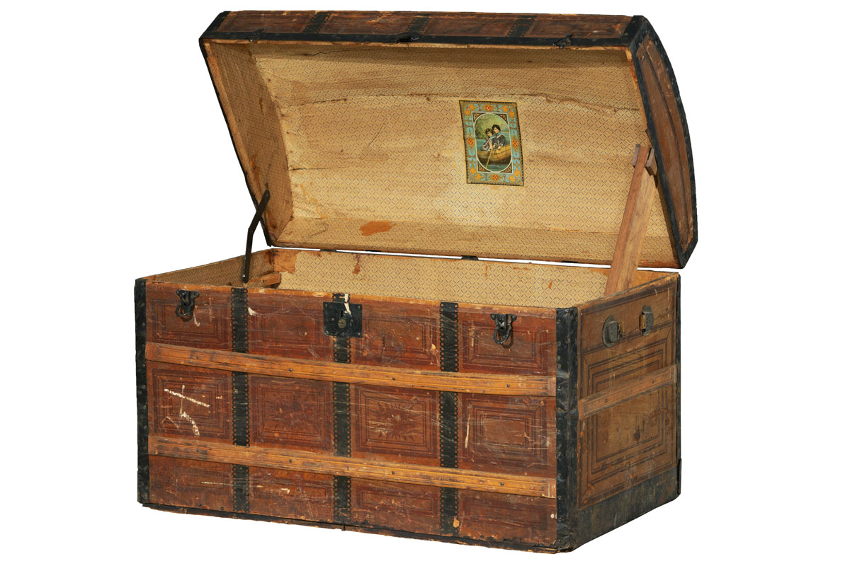 Wooden trunk with open arched lid