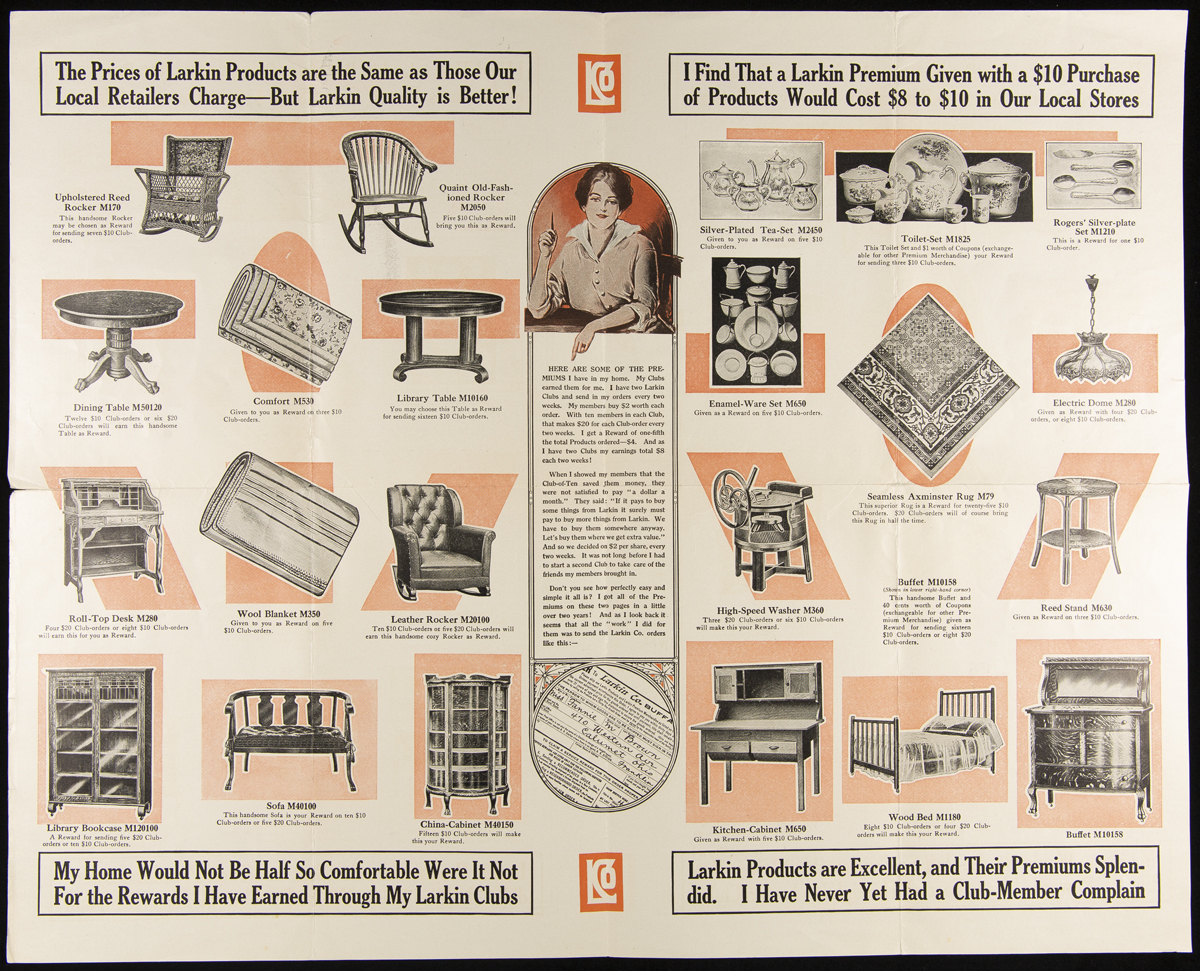 Larkin Company Trade Catalog, "My Larkin Clubs Earned These for Me," circa 1912 Text and images of household items and furnishings