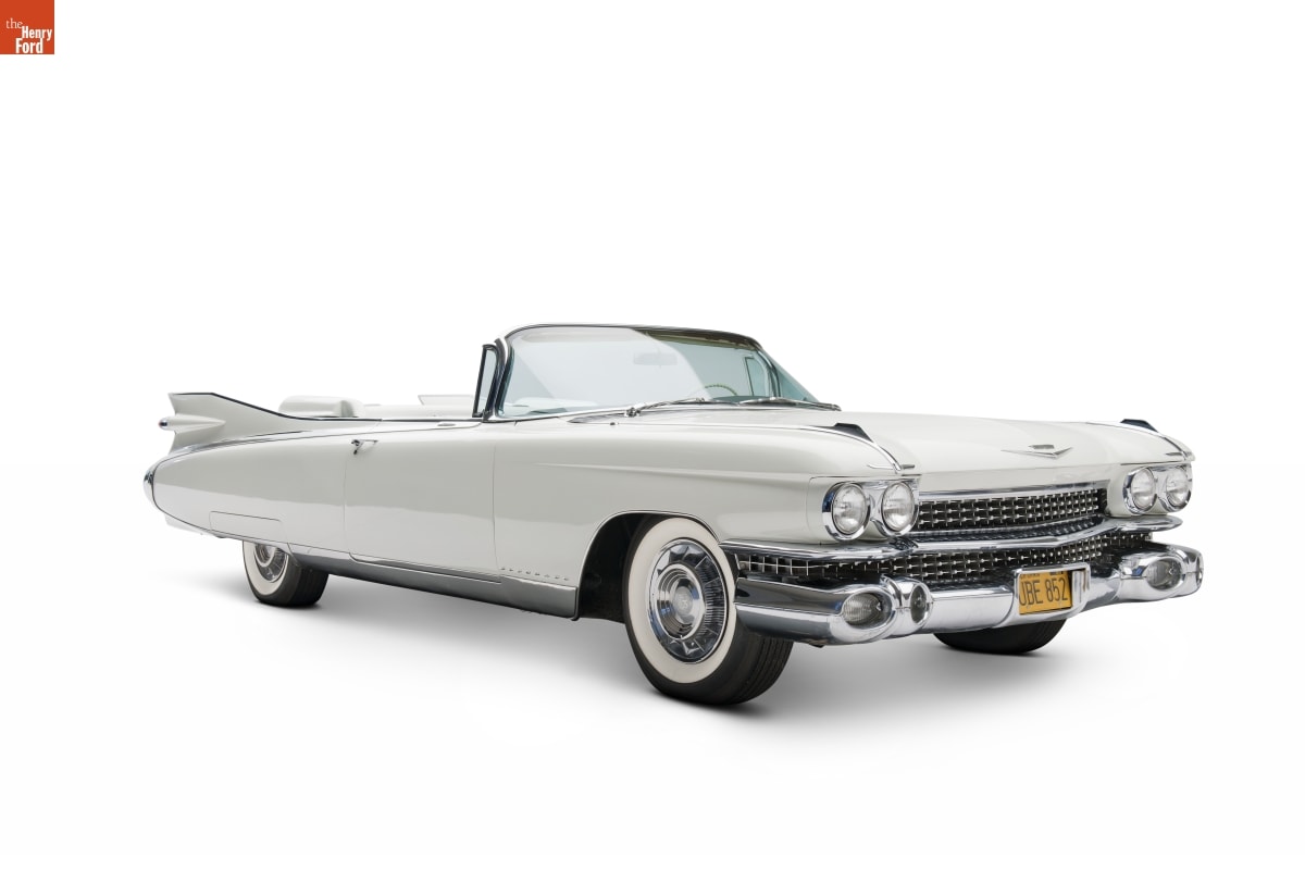 Long white convertible with fins